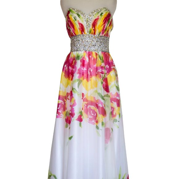 MORI LEE Strapless Beaded Floral Ball Gown Dress Prom Formal Small - Picture 2 of 10